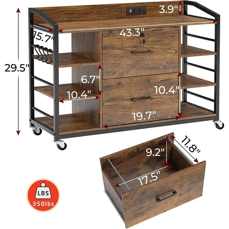 Brown Printer Stand Bookcase Power Station Mobile Office File Cabinet by HomePacific