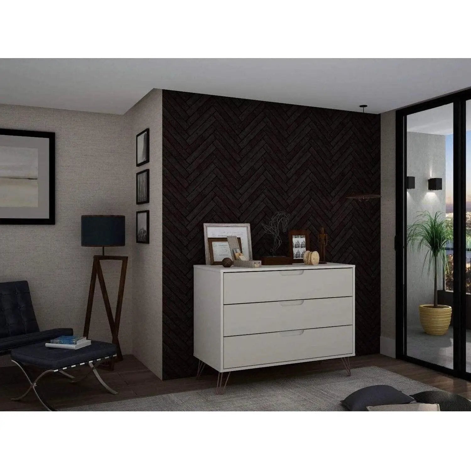 Modern Scandinavian Style Bedroom 3-Drawer Dresser in Off-White Finish by HomePacific