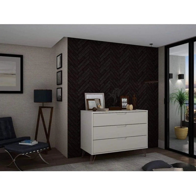 Modern Scandinavian Style Bedroom 3-Drawer Dresser in Off-White Finish by HomePacific