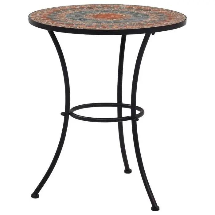 Round Outdoor Patio Bistro Table Grey/Orange Mosaic Tiles and Metal Frame by HomePacific