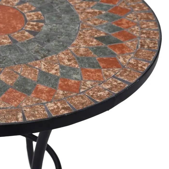 Round Outdoor Patio Bistro Table Grey/Orange Mosaic Tiles and Metal Frame by HomePacific