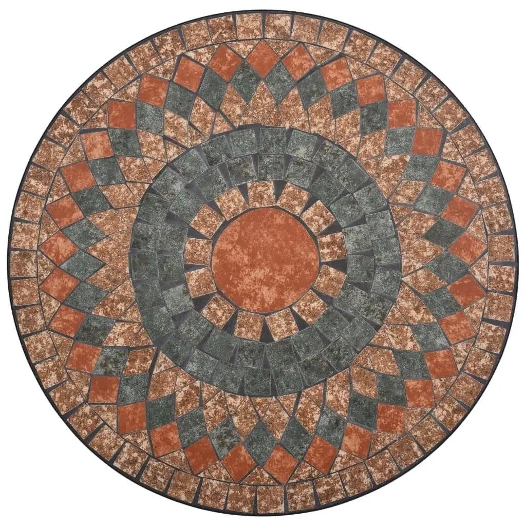 Round Outdoor Patio Bistro Table Grey/Orange Mosaic Tiles and Metal Frame by HomePacific