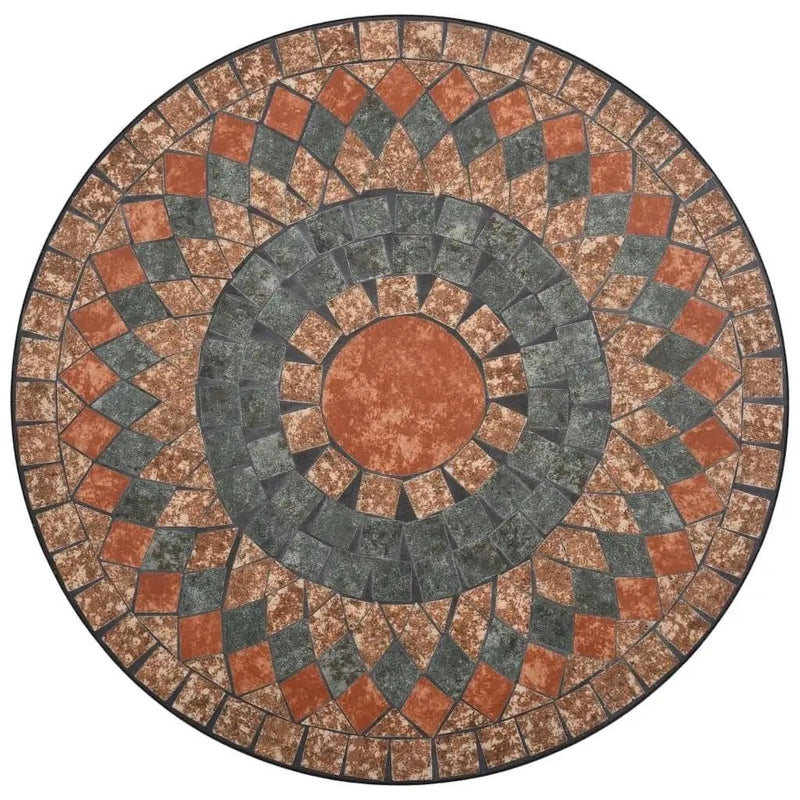 Round Outdoor Patio Bistro Table Grey/Orange Mosaic Tiles and Metal Frame by HomePacific