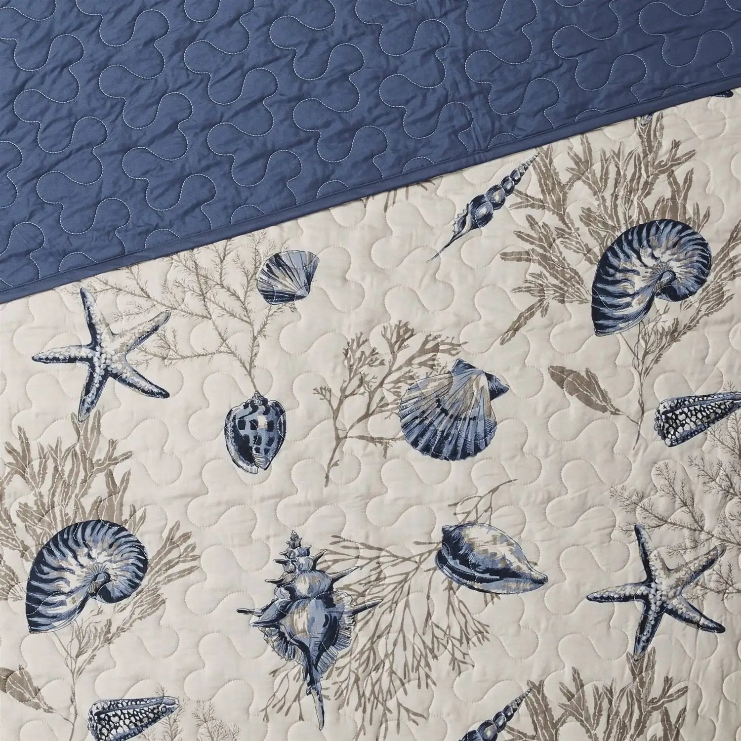 6-Piece Nautical Sea Shells Coral Blue Beige Reversible Daybed Cover Bedding Set by HomePacific