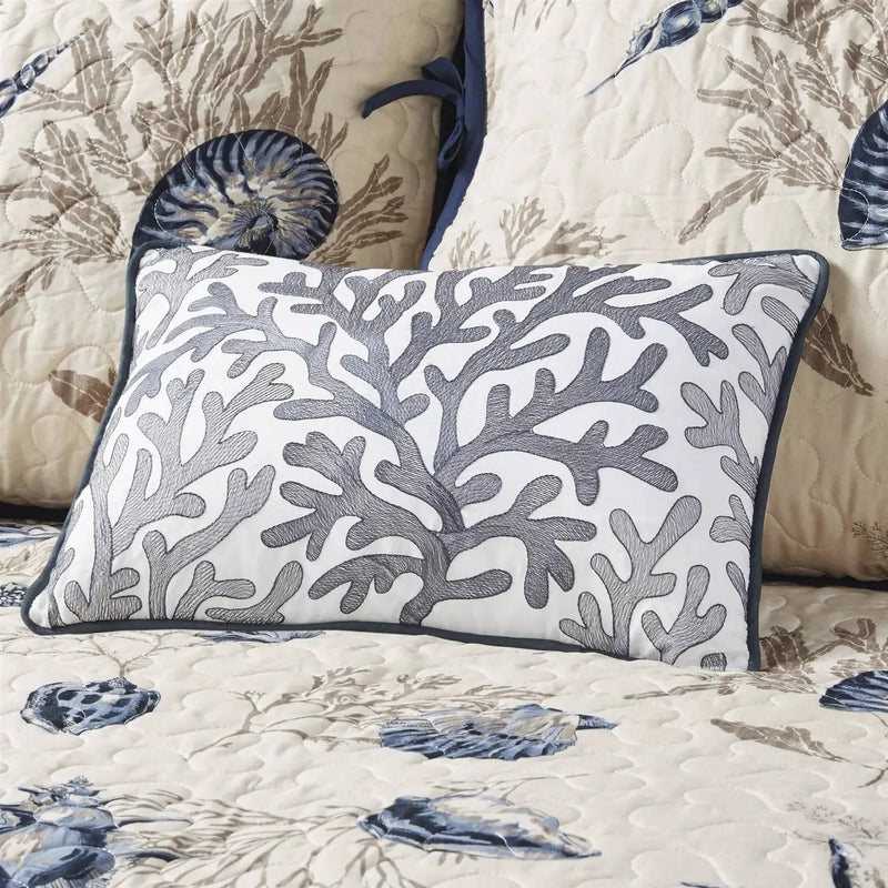 6-Piece Nautical Sea Shells Coral Blue Beige Reversible Daybed Cover Bedding Set by HomePacific