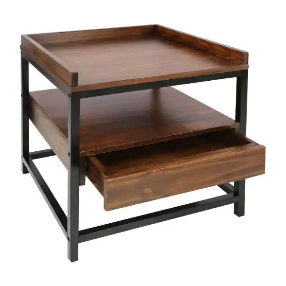 Modern Solid Wood 1-Drawer End Table Nightstand in Mocha Brown and Black Finish by HomePacific