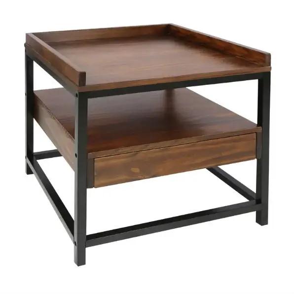 Modern Solid Wood 1-Drawer End Table Nightstand in Mocha Brown and Black Finish by HomePacific