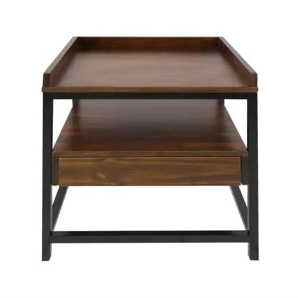 Modern Solid Wood 1-Drawer End Table Nightstand in Mocha Brown and Black Finish by HomePacific