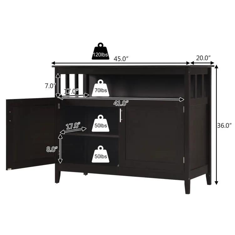 Dark Brown Wood 2-Door Dining Buffet Sideboard Cabinet with Open Storage Shelf by HomePacific
