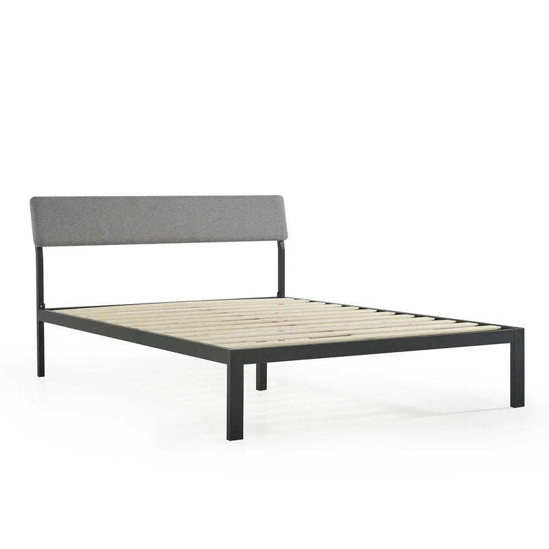Queen Size Grey Soft Fabric Metal Headboard Platform Bed Wooden Slats by HomePacific