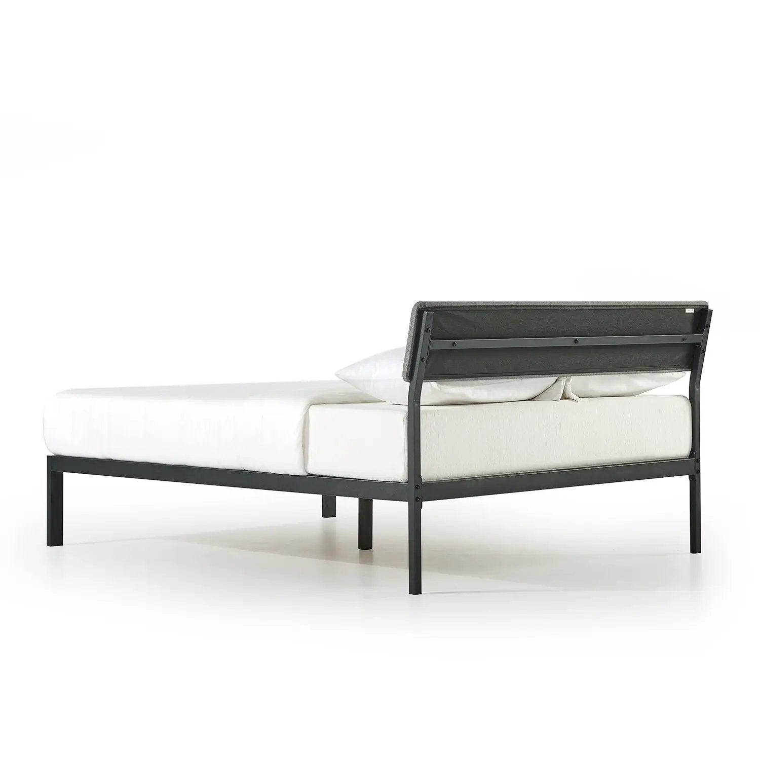 Queen Size Grey Soft Fabric Metal Headboard Platform Bed Wooden Slats by HomePacific