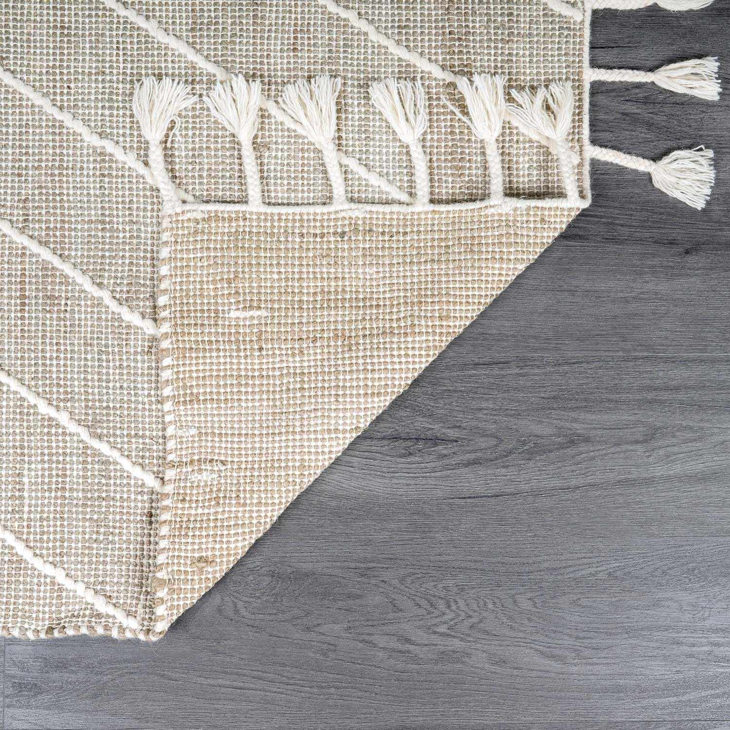 Marbletown Jute&Wool Blend Rug with Tassels - Clearance by Boutique Rugs