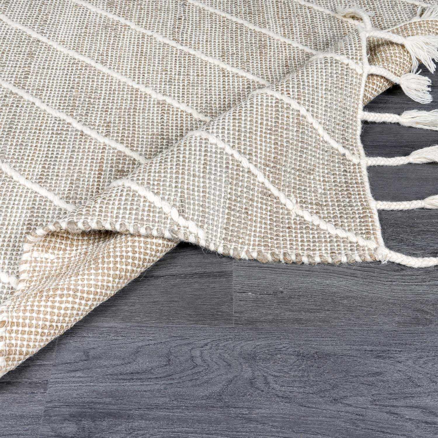 Marbletown Jute&Wool Blend Rug with Tassels - Clearance by Boutique Rugs