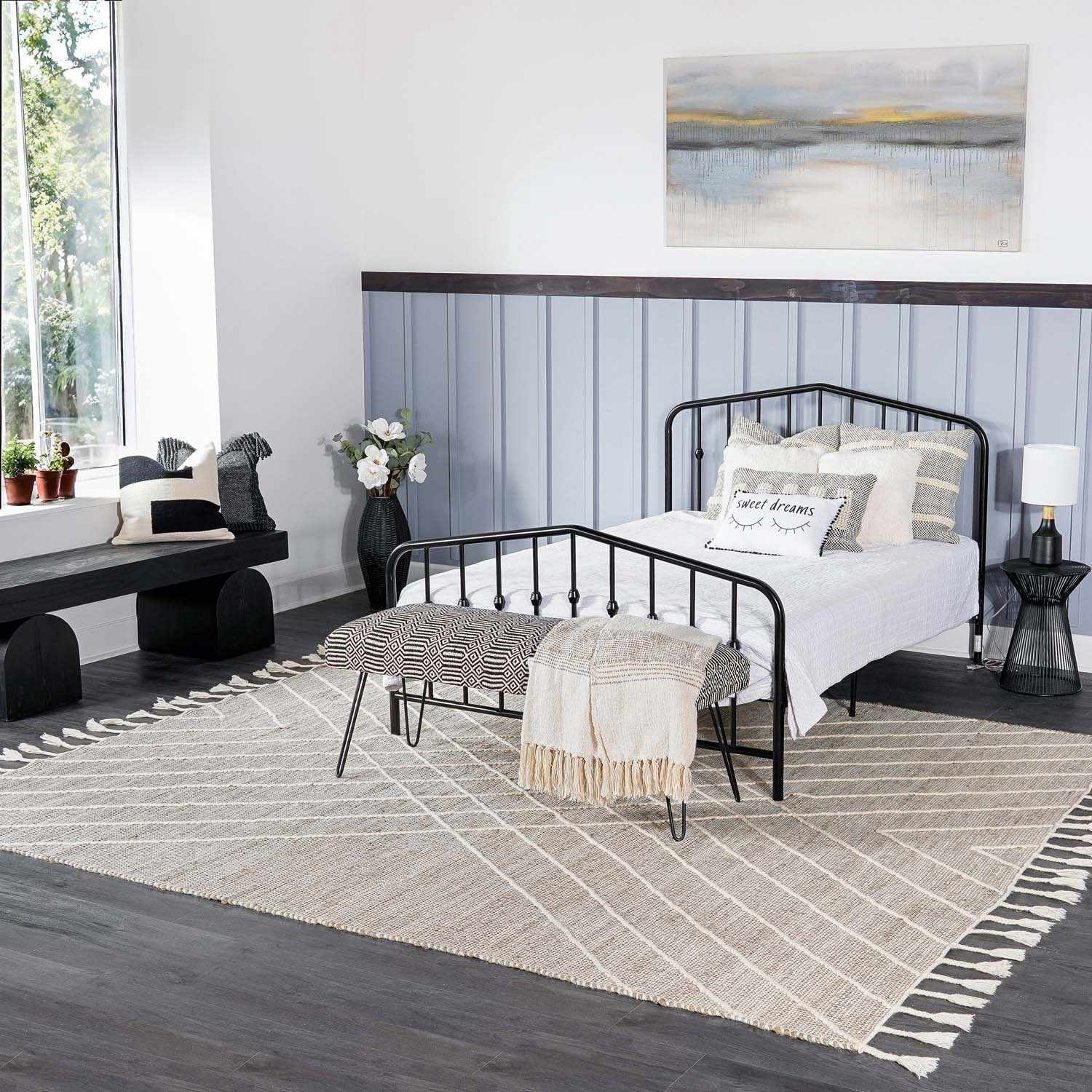 Marbletown Jute&Wool Blend Rug with Tassels - Clearance by Boutique Rugs