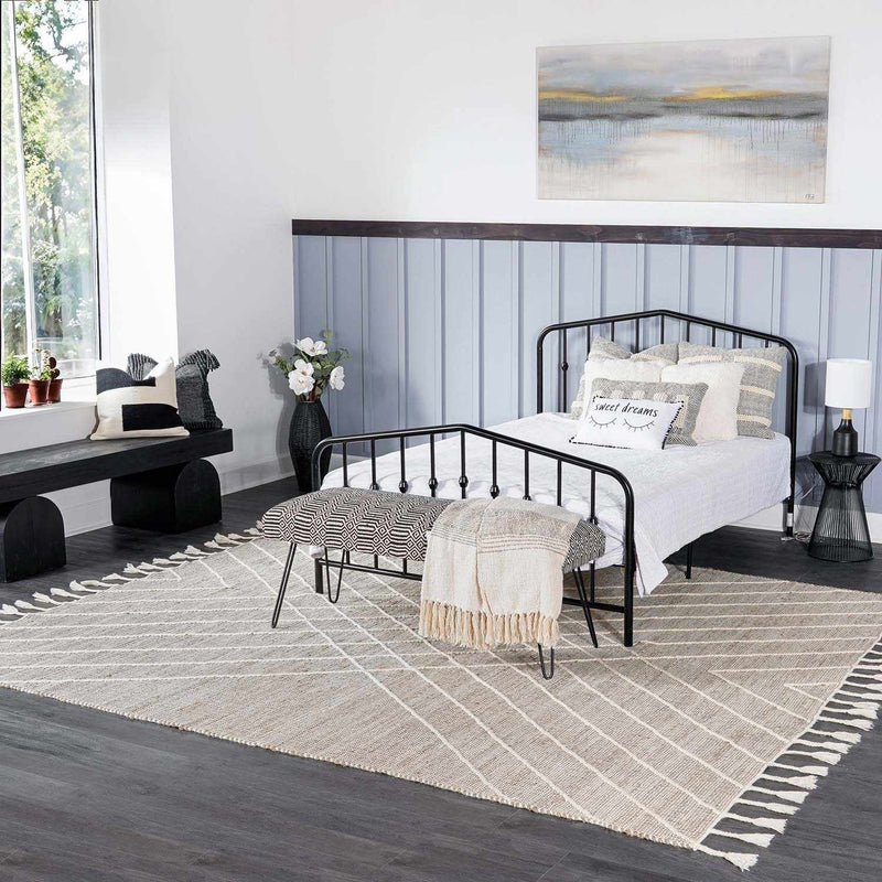 Marbletown Jute&Wool Blend Rug with Tassels - Clearance by Boutique Rugs