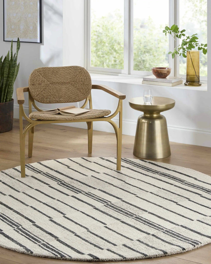 Moorebank Black Striped Wool Rug by Boutique Rugs