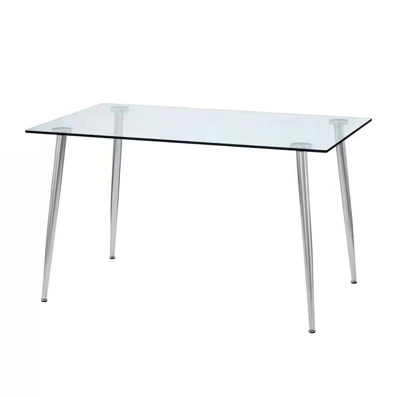 Modern 51-inch x 30-inch Glass Top Dining Table with Silver Metal Legs by HomePacific