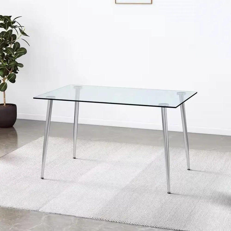 Modern 51-inch x 30-inch Glass Top Dining Table with Silver Metal Legs by HomePacific
