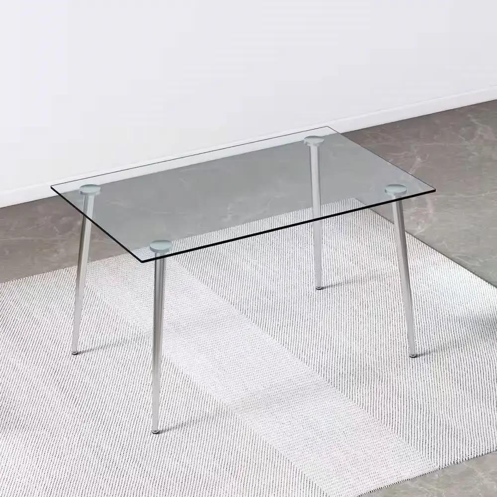 Modern 51-inch x 30-inch Glass Top Dining Table with Silver Metal Legs by HomePacific