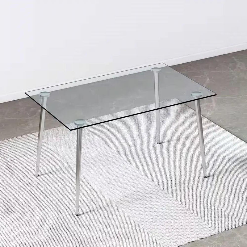 Modern 51-inch x 30-inch Glass Top Dining Table with Silver Metal Legs by HomePacific