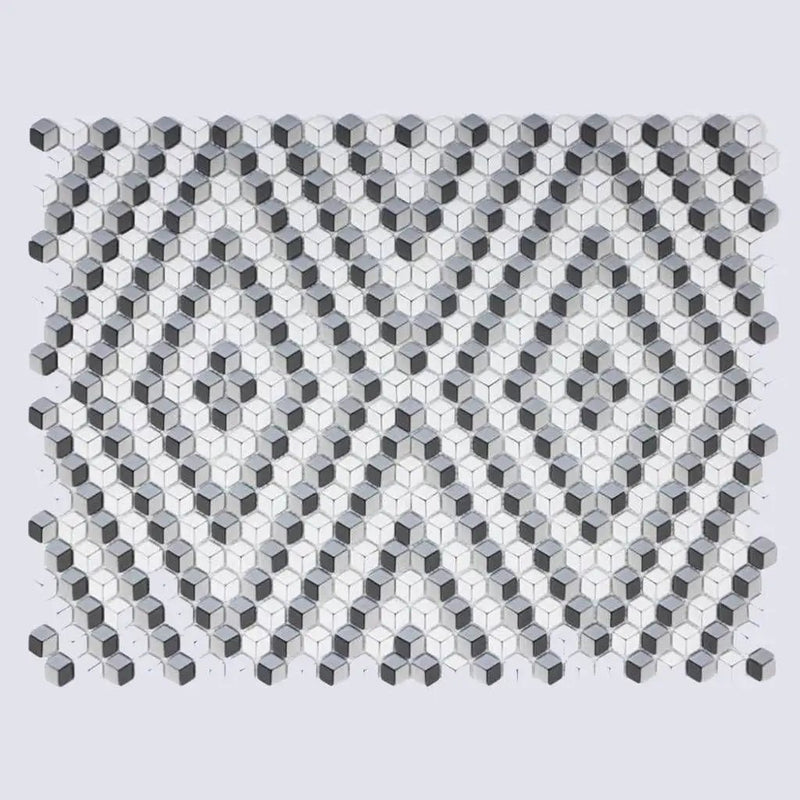 Grey White 12x14 Polished Diamond Recycled Glass Mosaic Tile (5 pack, 5.55 sq ft/case) by Apollo Tile