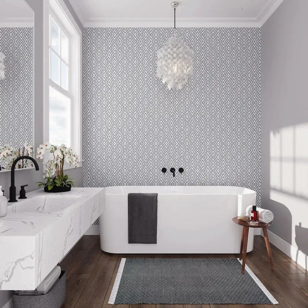 Grey White 12x14 Polished Diamond Recycled Glass Mosaic Tile (5 pack, 5.55 sq ft/case) by Apollo Tile