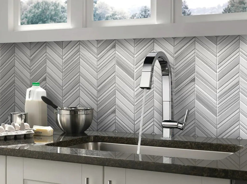 Gray 12x12 Polished Herringbone Equator Marble Mosaic Tile (5 pack, 5.08 sq ft/case) by Apollo Tile