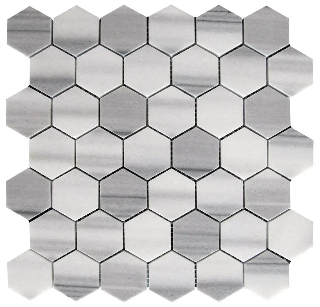 Gray 12x12 Polished Hexagon Equator Marble Mosaic Tile (5 pack, 4.83 sq ft/case) by Apollo Tile