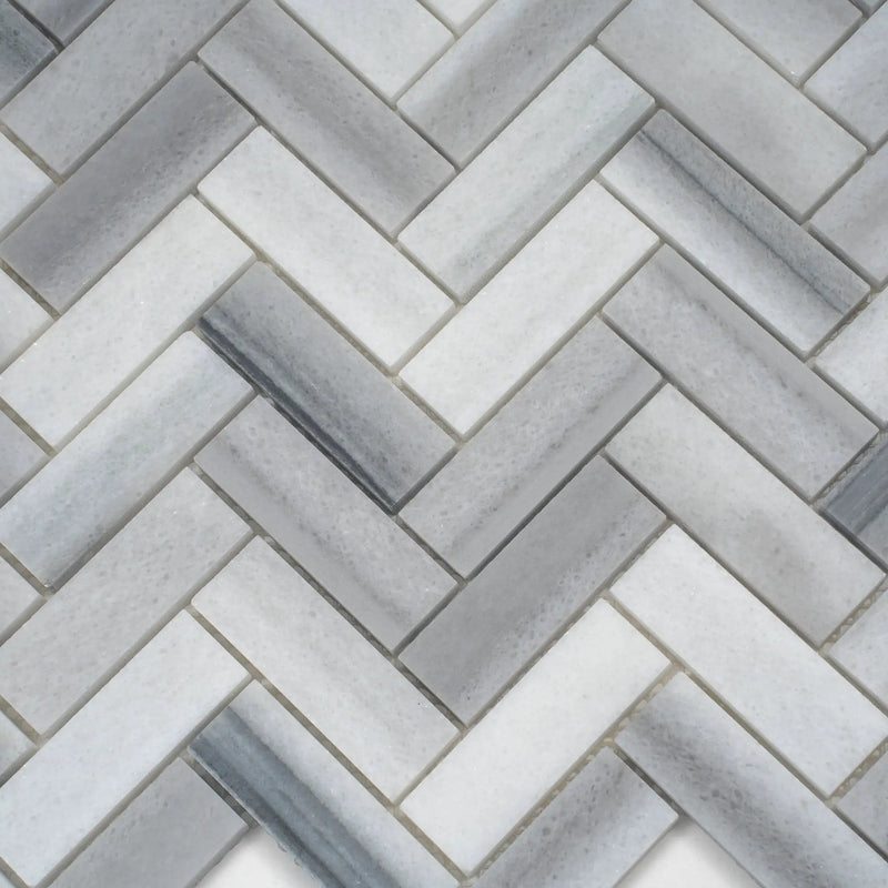Gray 12x12 Polished Herringbone Equator Marble Mosaic Tile (5 pack, 5.29 sq ft/case) by Apollo Tile