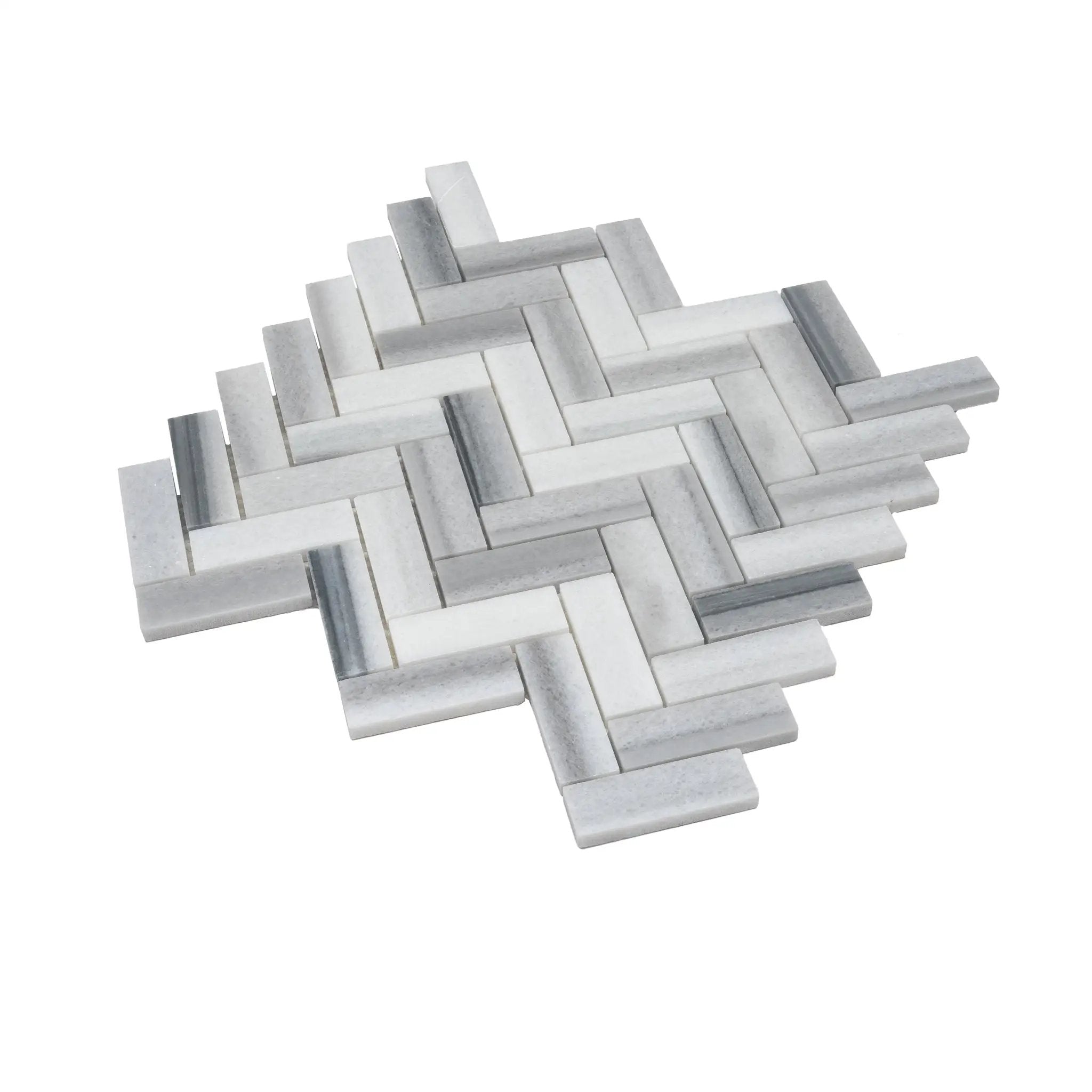 Gray 12x12 Polished Herringbone Equator Marble Mosaic Tile (5 pack, 5.29 sq ft/case) by Apollo Tile
