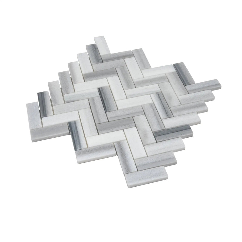 Gray 12x12 Polished Herringbone Equator Marble Mosaic Tile (5 pack, 5.29 sq ft/case) by Apollo Tile