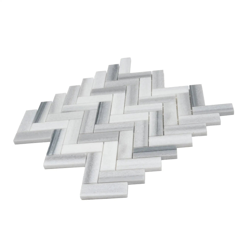 Gray 12x12 Polished Herringbone Equator Marble Mosaic Tile (5 pack, 5.29 sq ft/case) by Apollo Tile