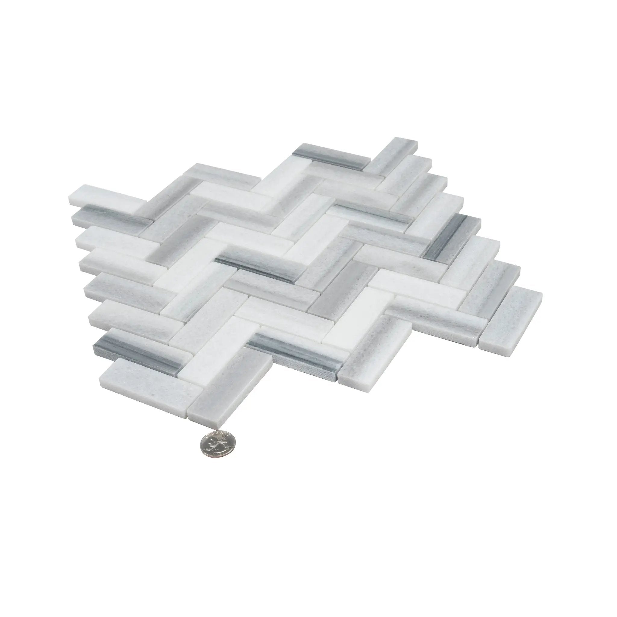 Gray 12x12 Polished Herringbone Equator Marble Mosaic Tile (5 pack, 5.29 sq ft/case) by Apollo Tile