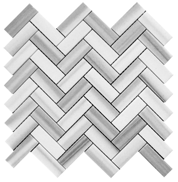 Gray 12x12 Polished Herringbone Equator Marble Mosaic Tile (5 pack, 5.29 sq ft/case), photo 2 of 9