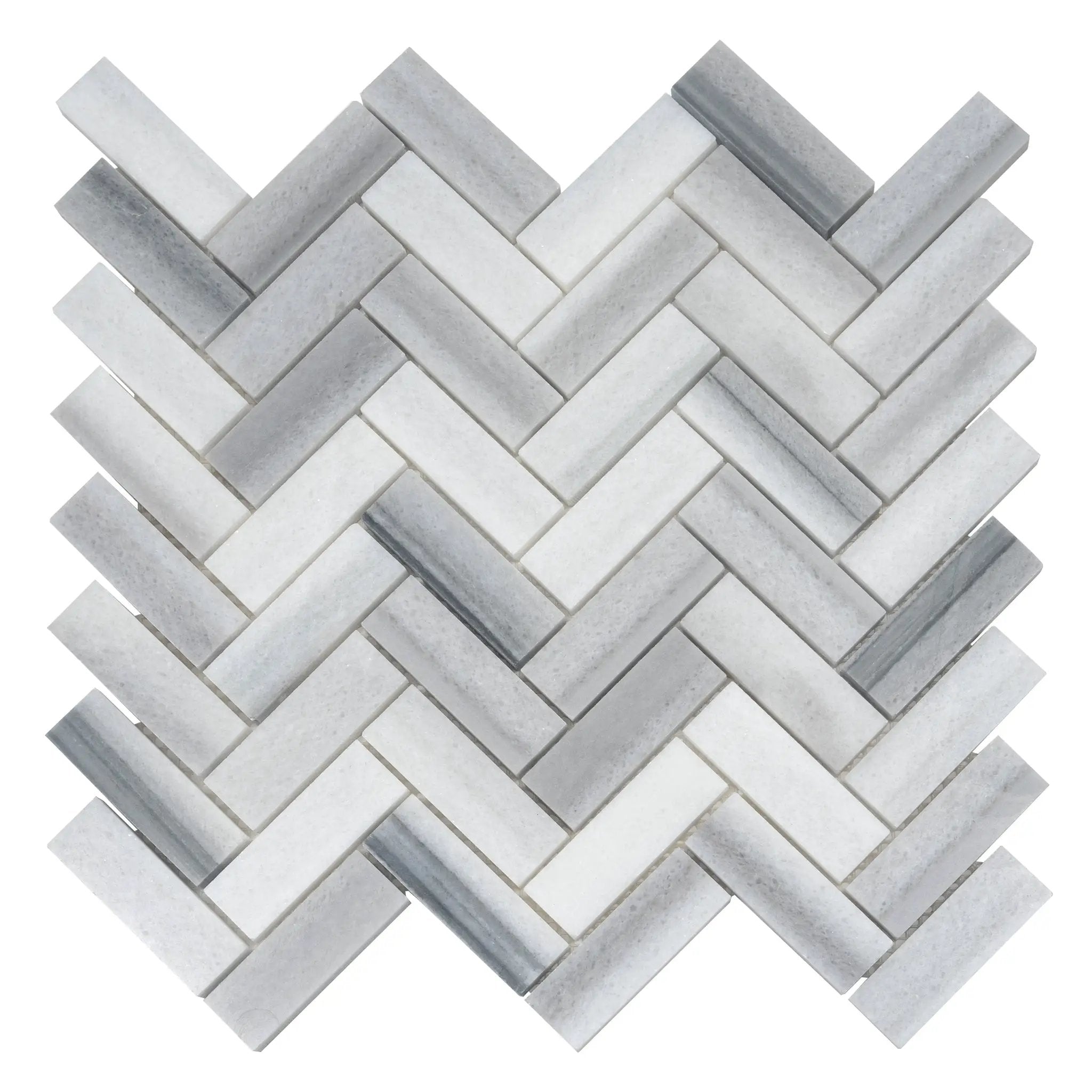 Gray 12x12 Polished Herringbone Equator Marble Mosaic Tile (5 pack, 5.29 sq ft/case) by Apollo Tile