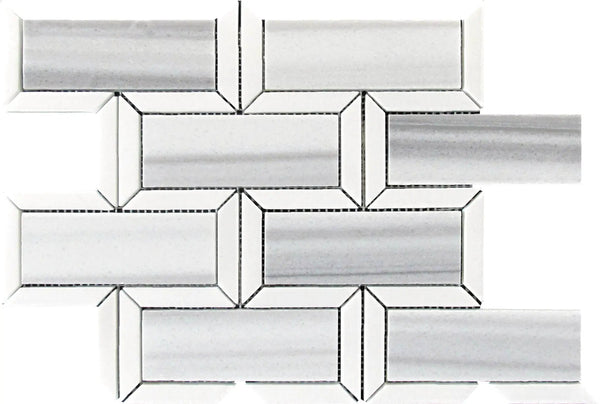 White Gray 10x12 Polished Brick Equator Thassos Marble Mosaic Tile (5 pack, 4.04 sq ft/case), photo 2 of 3