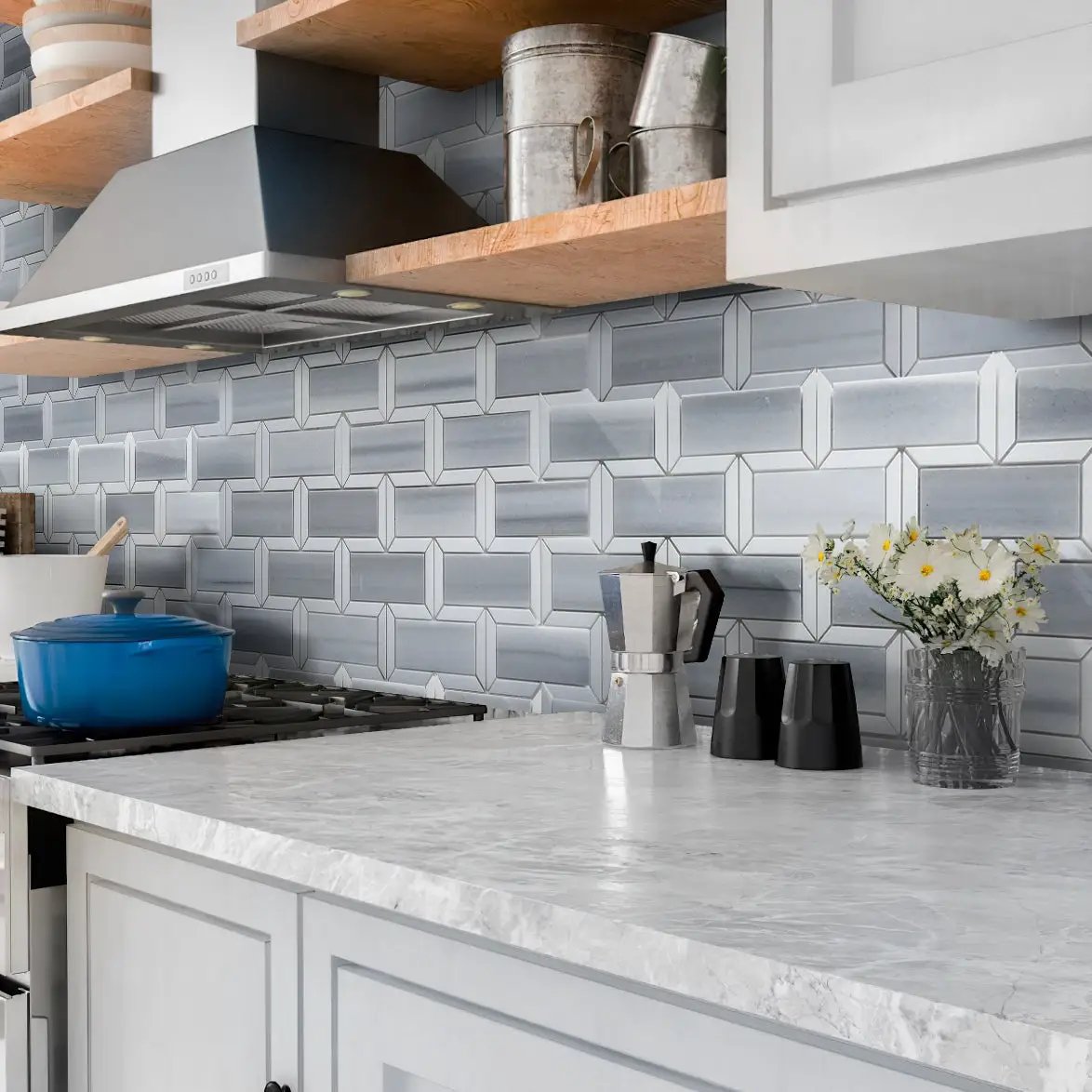 White Gray 10x12 Polished Brick Equator Thassos Marble Mosaic Tile (5 pack, 4.04 sq ft/case) by Apollo Tile