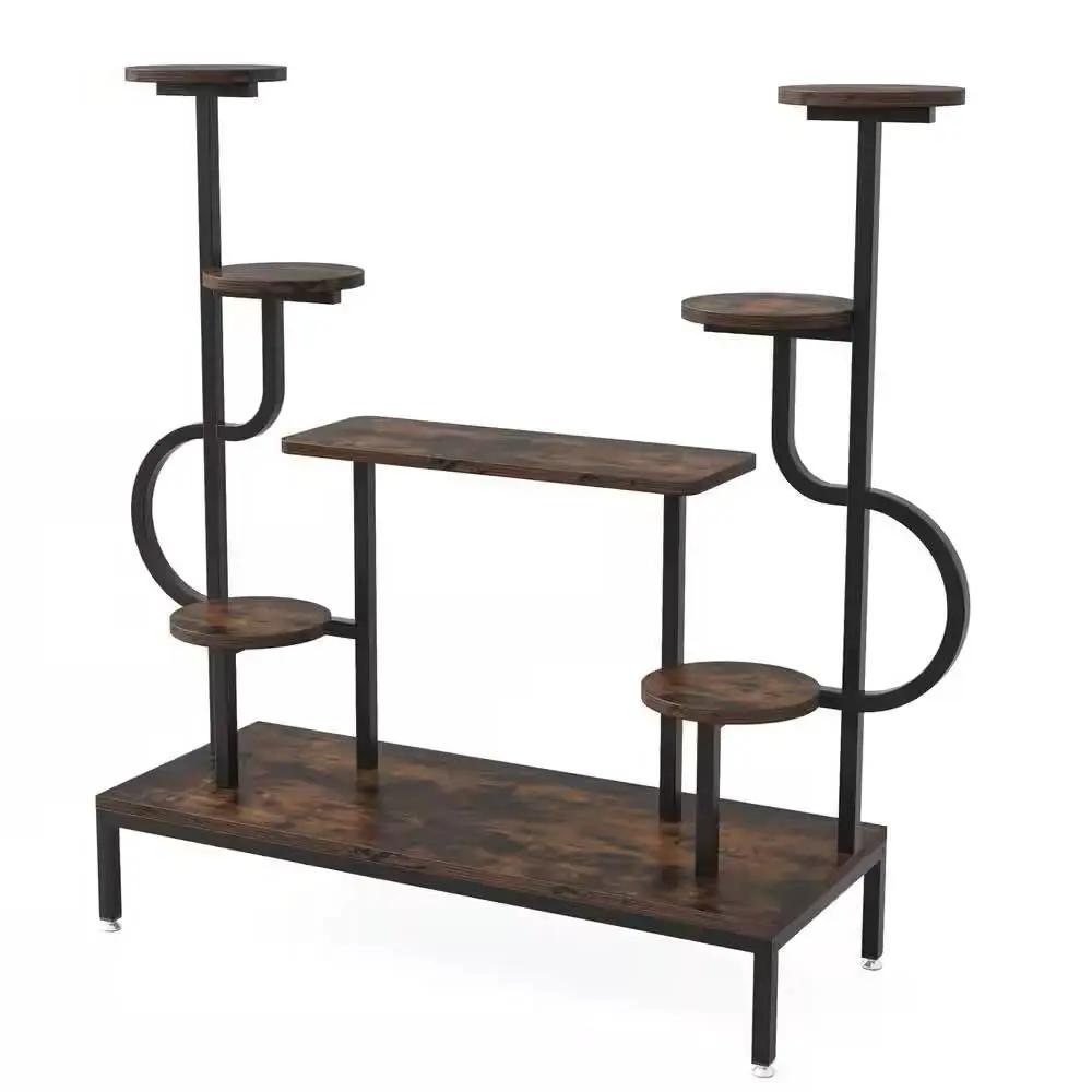 Modern Industrial Metal Wood Stepped Shelf Bookcase Plant Stand Shelving Unit by HomePacific