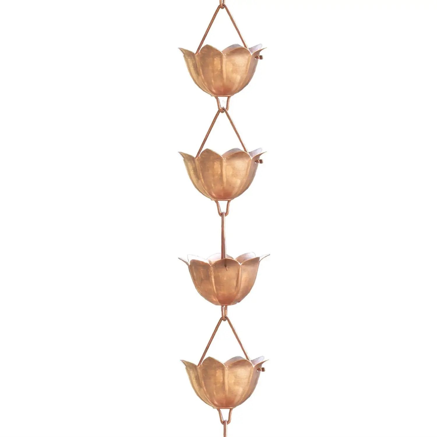 Lotus Flower 8.5-Ft Pure Copper Rain Chain for Rainwater Downspout by HomePacific