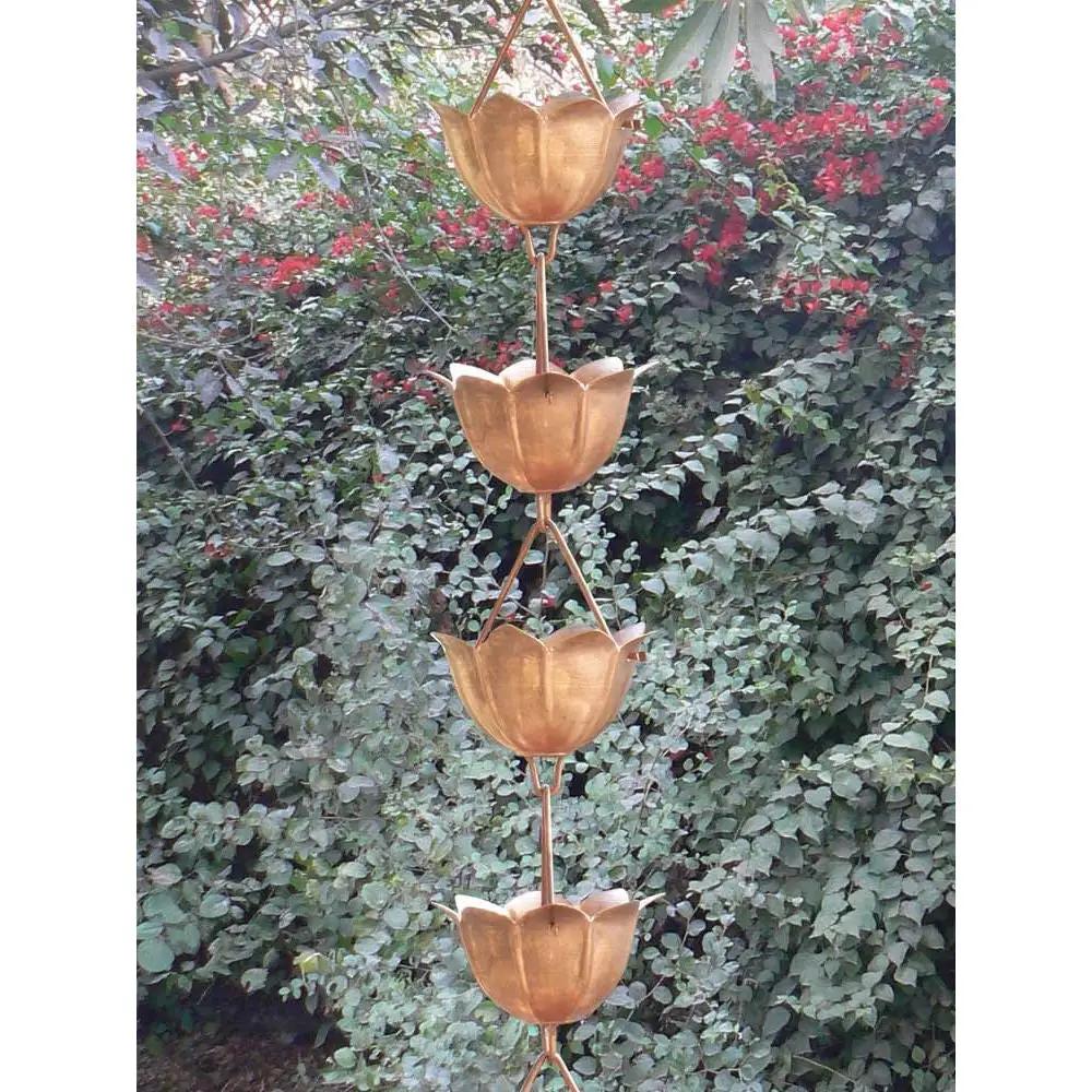 Lotus Flower 8.5-Ft Pure Copper Rain Chain for Rainwater Downspout by HomePacific