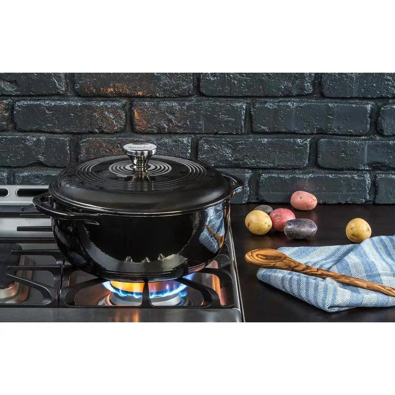 Round 6-Quart Black Enamel Cast Iron Dutch Oven with Lid by HomePacific
