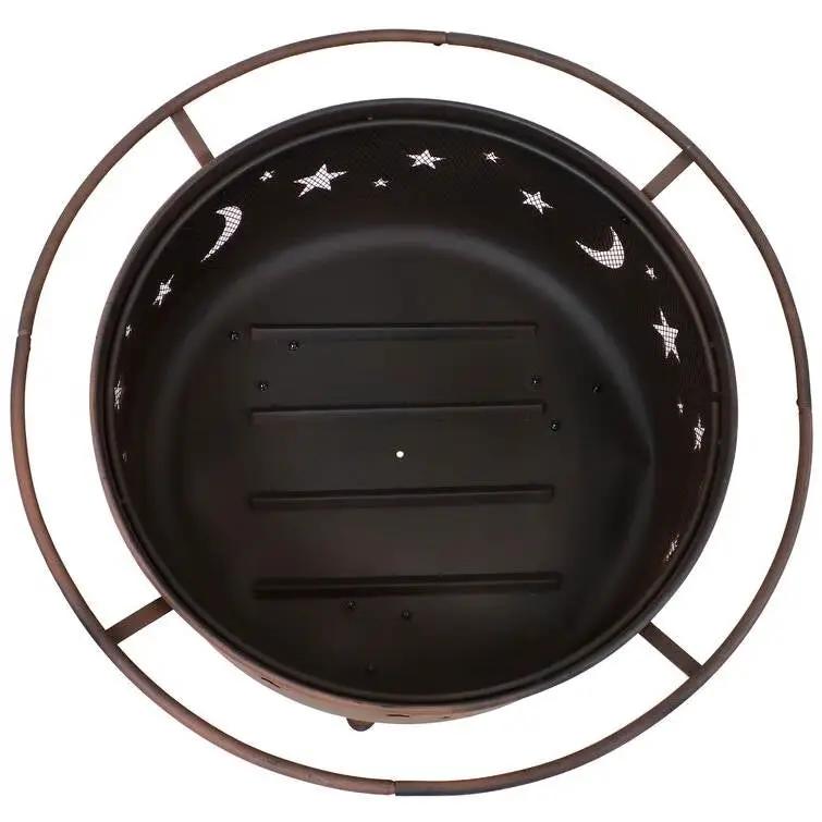 Moon Stars Sky Steel Fire Pit Bowl with Screen Cooking Grate and Poker by HomePacific
