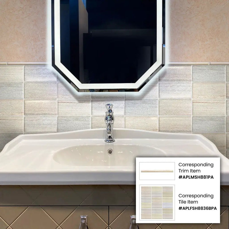 Light Beige 0.5x12 Polished Crystal Sand Pencil Marble Tile Trim (10 pack, 0.5 sq ft/case) by Apollo Tile