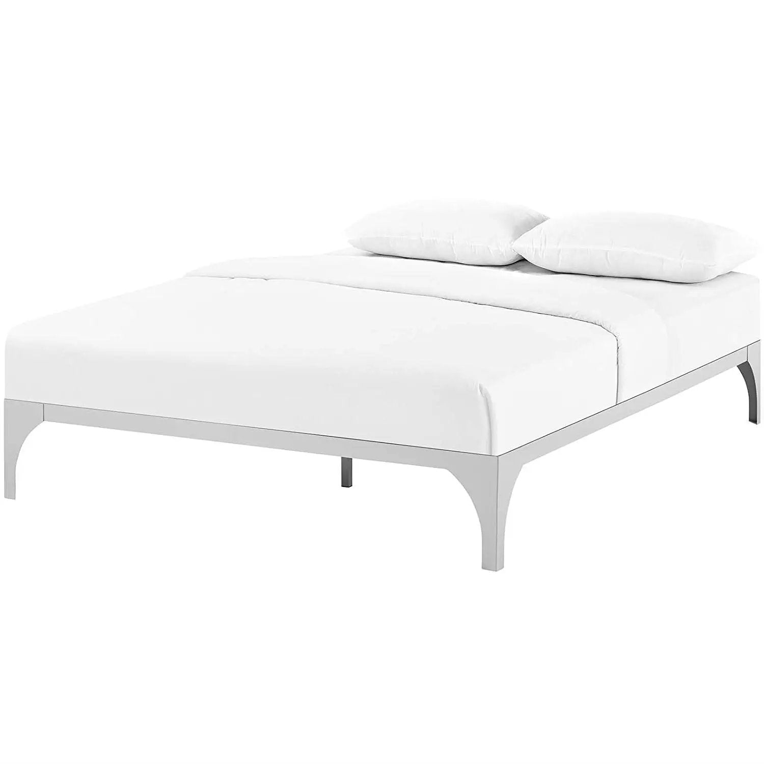 King size Modern Metal Platform Bed Frame in Silver Finish with Wood Slats by HomePacific