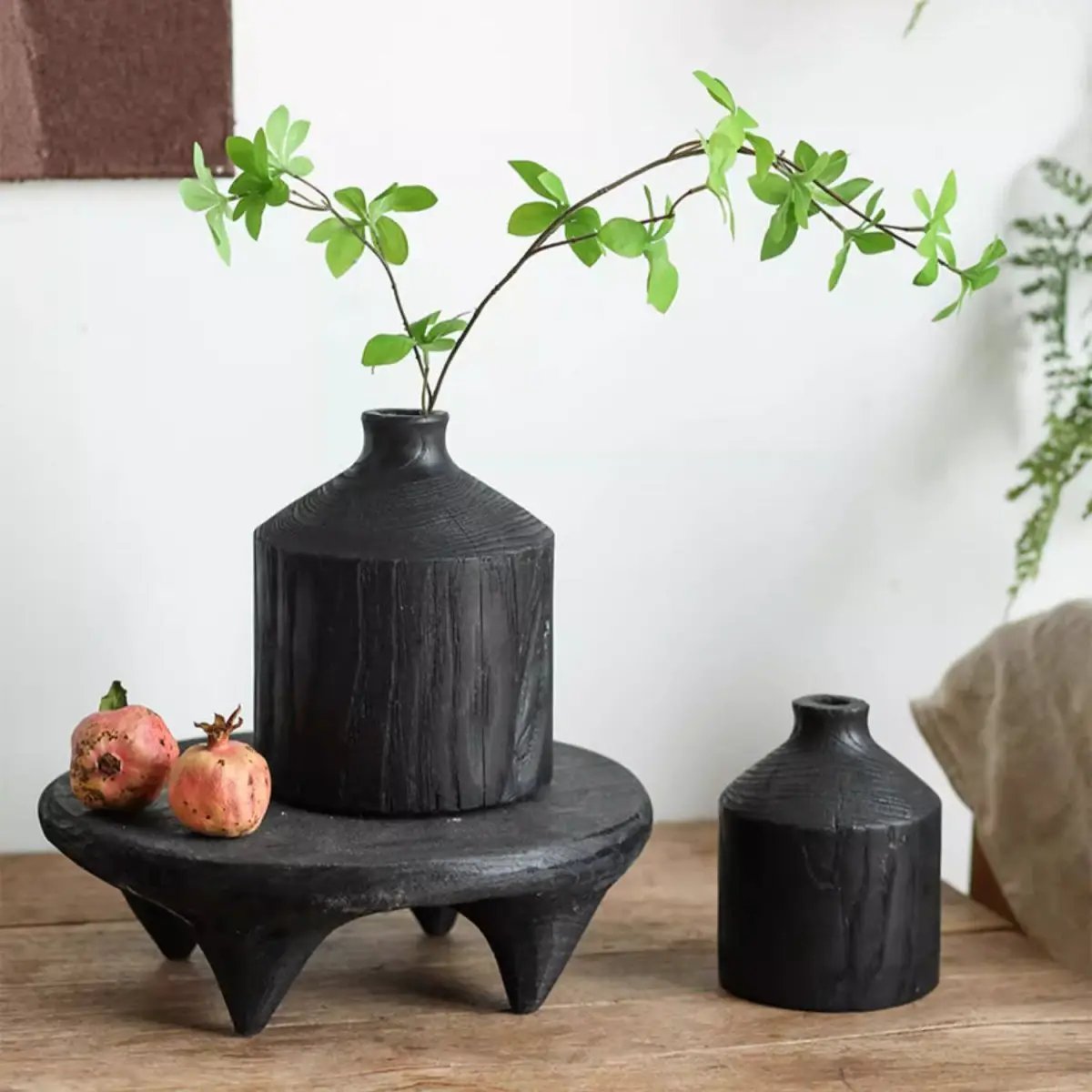 Black Wooden Vase Narrow Neck Decorative Bottle by RusticReach