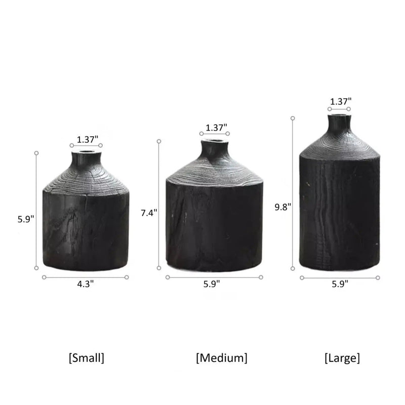 Black Wooden Vase Narrow Neck Decorative Bottle by RusticReach