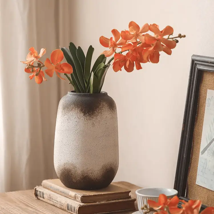 Watertight Brown Imprint Ceramic Vase by RusticReach