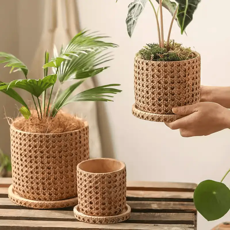 Faux Woven Grid Cement Pot by RusticReach