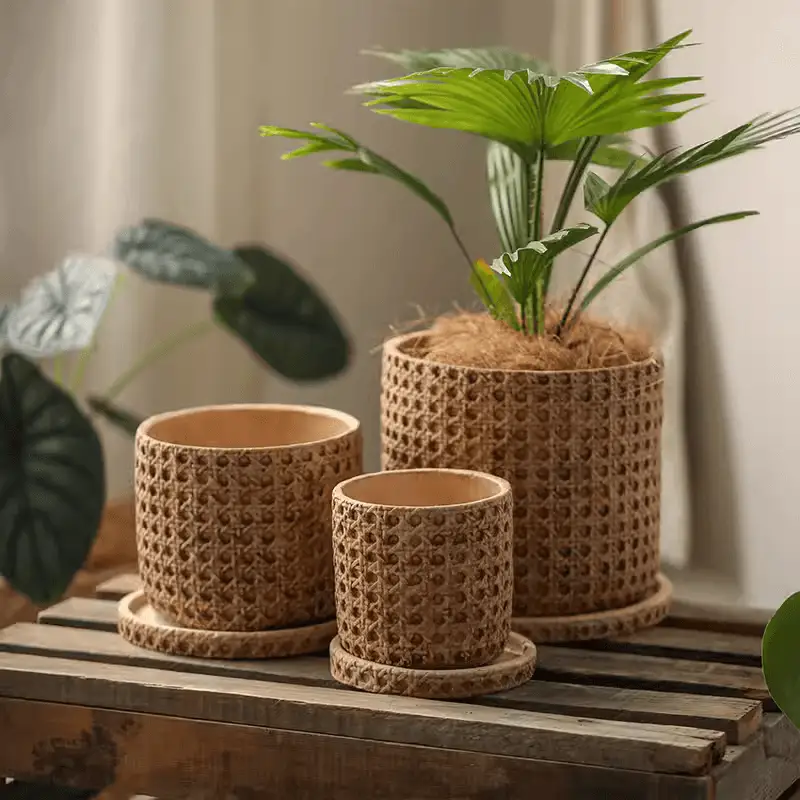 Faux Woven Grid Cement Pot by RusticReach