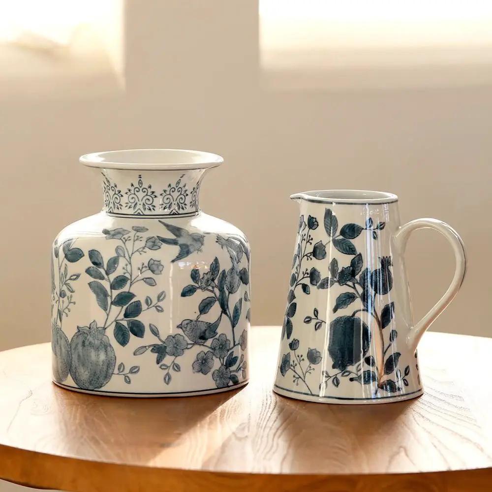Pomegranate Hand-Painted Blue and White Porcelain Vase by RusticReach